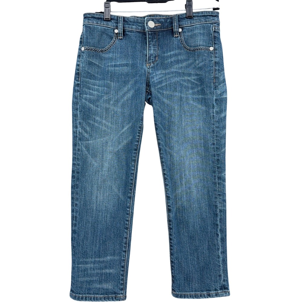 BCBGMAXAZRIA Straight Leg Crop Jeans Womens 28 Cotton Spandex Blue